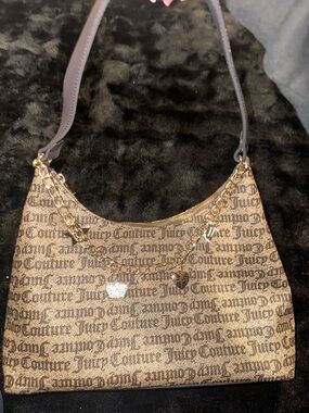 Juicy Couture Brown Logo Shoulder Bag with Gold Chain Charm